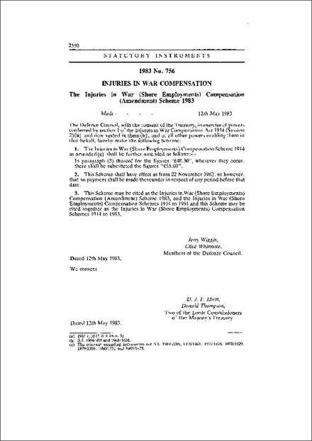 The Injuries in War (Shore Employments) Compensation (Amendment) Scheme 1983