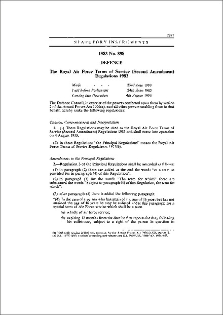 The Royal Air Force Terms of Service (Second Amendment) Regulations 1983