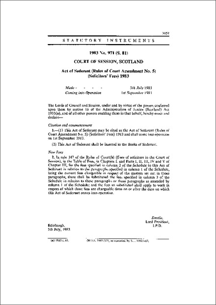 Act of Sederunt (Rules of Court Amendment No. 5) (Solicitors' Fees) 1983