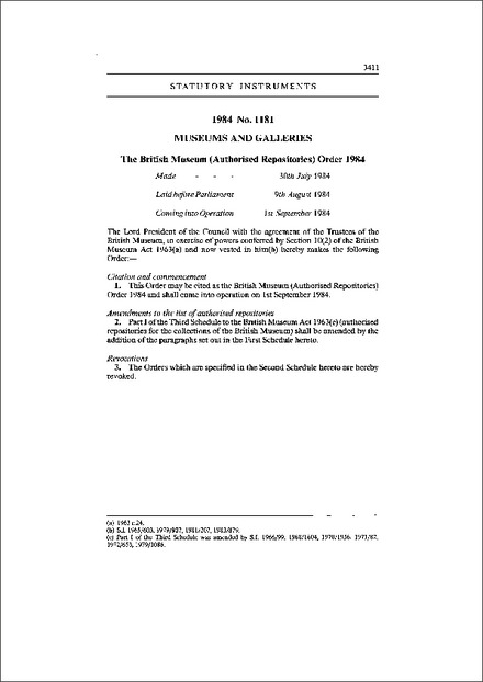 The British Museum (Authorised Repositories) Order 1984
