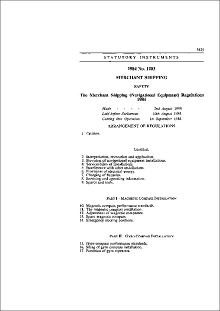 The Merchant Shipping (Navigational Equipment) Regulations 1984