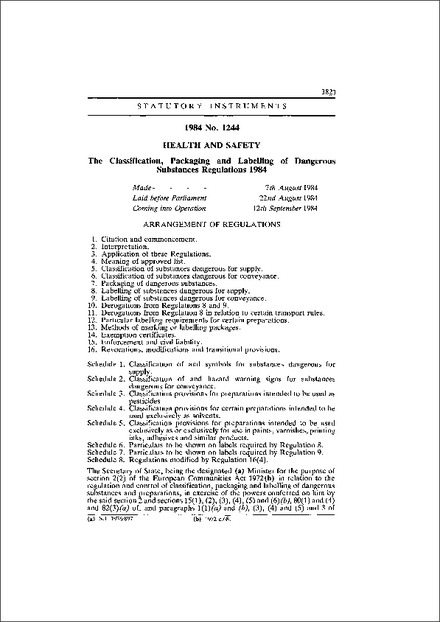 The Classification, Packaging and Labelling of Dangerous Substances Regulations 1984