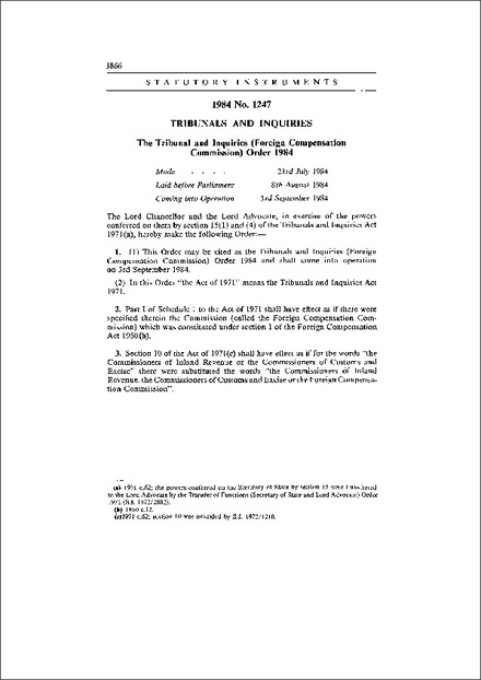 The Tribunal and Inquiries (Foreign Compensation Commission) Order 1984