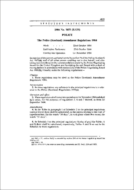 The Police (Scotland) Amendment Regulations 1984