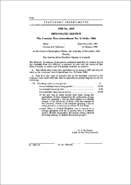 The Consular Fees (Amendment No. 2) Order 1984