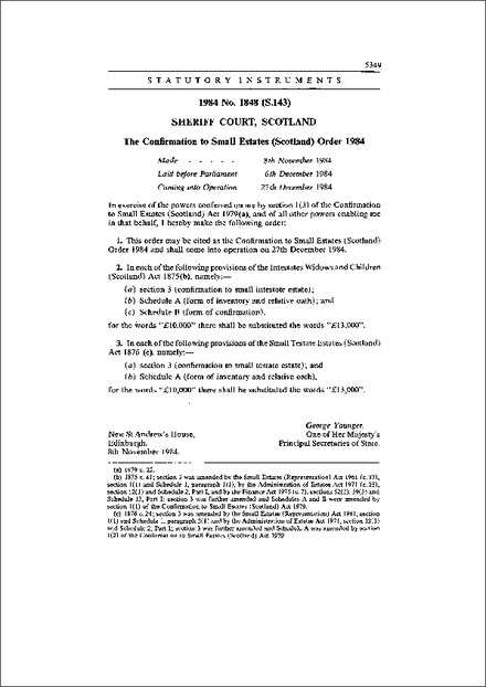 The Confirmation to Small Estates (Scotland) Order 1984