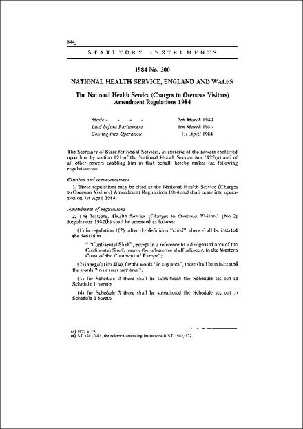The National Health Service (Charges to Overseas Visitors) Amendment Regulations 1984