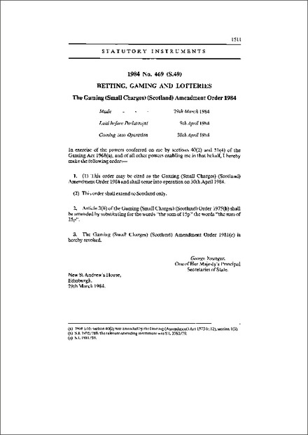 The Gaming (Small Charges) (Scotland) Amendment Order 1984