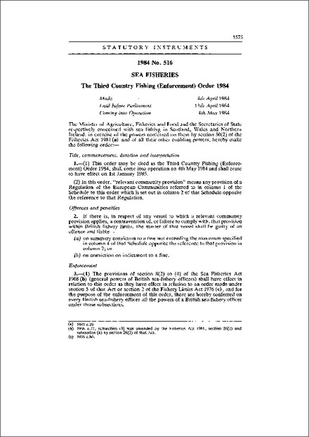 The Third Country Fishing (Enforcement) Order 1984