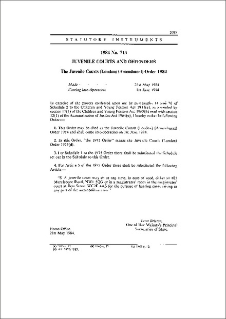 The Juvenile Courts (London) (Amendment) Order 1984