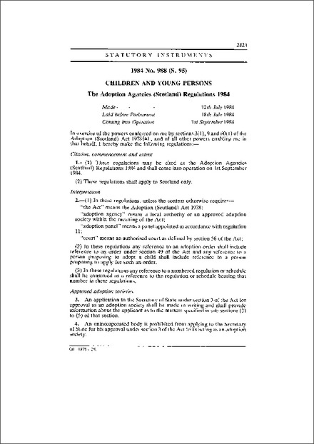 The Adoption Agencies (Scotland) Regulations 1984