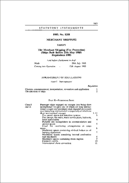 The Merchant Shipping (Fire Protection) (Ships Built Before 25th May 1980) Regulations 1985