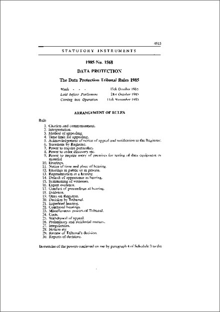 The Data Protection Tribunal Rules 1985