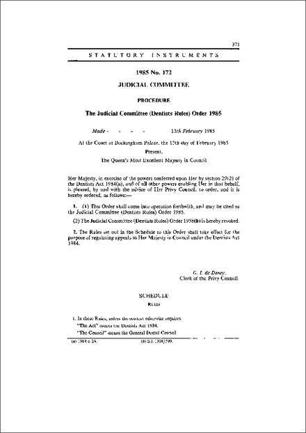 The Judicial Committee (Dentists Rules) Order 1985