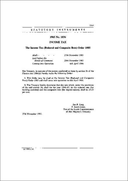 The Income Tax (Reduced and Composite Rate) Order 1985