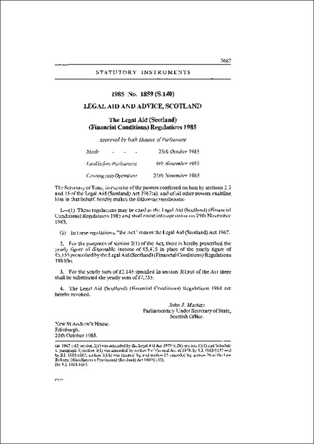 The Legal Aid (Scotland) (Financial Conditions) Regulations 1985