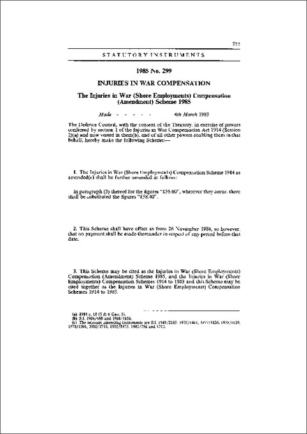 The Injuries in War (Shore Employments) Compensation (Amendment) Scheme 1985