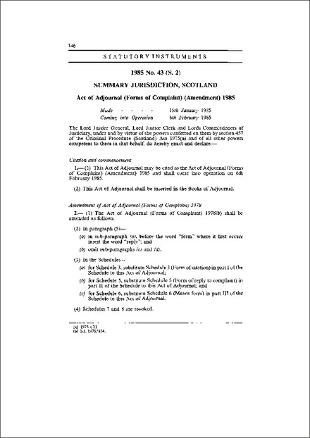 Act of Adjournal (Forms of Complaint) (Amendment) 1985