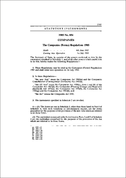 The Companies (Forms) Regulations 1985