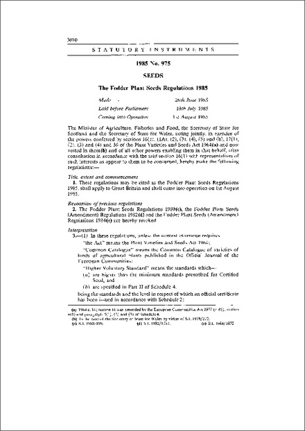 The Fodder Plant Seeds Regulations 1985