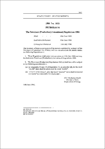 The Petroleum (Production) (Amendment) Regulations 1986