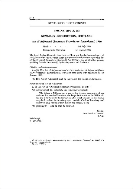 Act of Adjournal (Summary Procedure) (Amendment) 1986