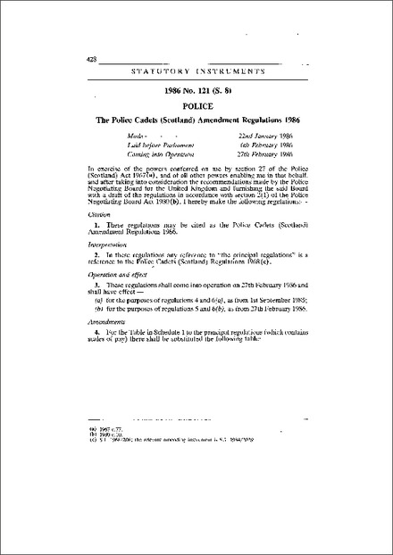 The Police Cadets (Scotland) Amendment Regulations 1986