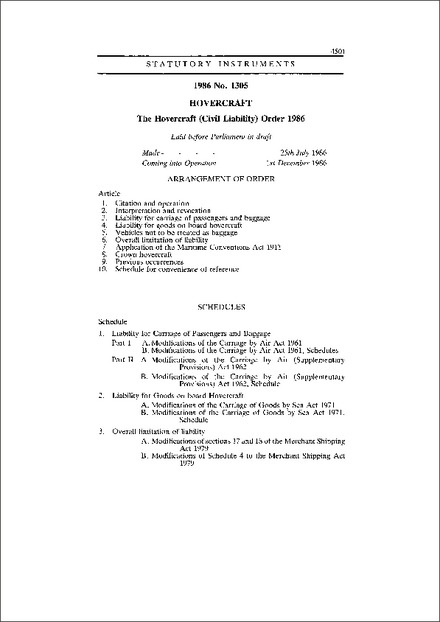 The Hovercraft (Civil Liability) Order 1986
