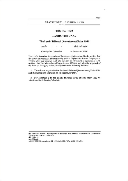 The Lands Tribunal (Amendment) Rules 1986