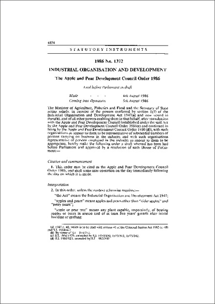 The Apple and Pear Development Council Order 1986