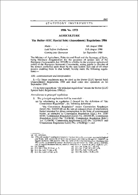 The Butter (EEC Special Sale) (Amendment) Regulations 1986