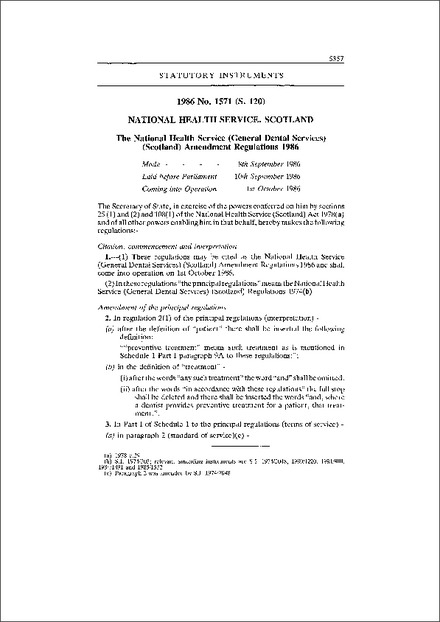 The National Health Service (General Dental Services) (Scotland) Amendment Regulations 1986