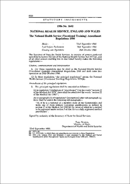 The National Health Service (Vocational Training) Amendment Regulations 1986