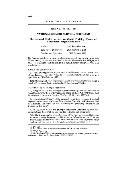 The National Health Service (Vocational Training) (Scotland) Amendment Regulations 1986