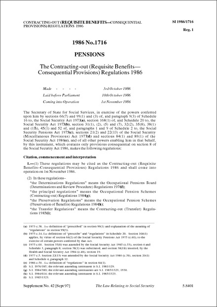 The Contracting-out (Requisite Benefits— Consequential Provisions) Regulations 1986
