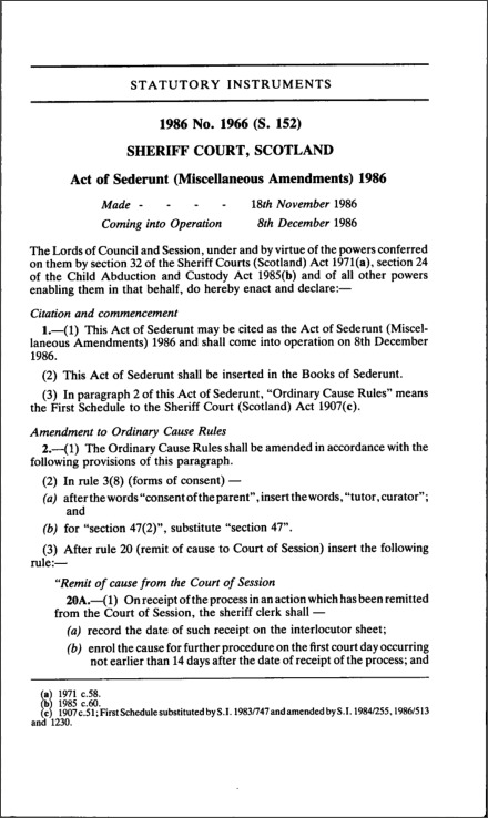 Act of Sederunt (Miscellaneous Amendments) 1986