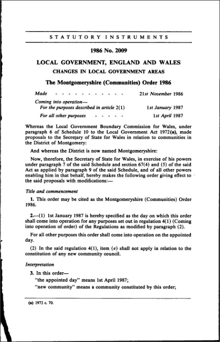 The Montgomeryshire (Communities) Order 1986