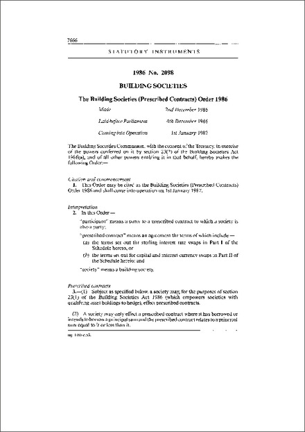 The Building Societies (Prescribed Contracts) Order 1986