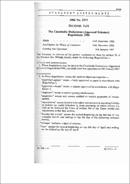The Charitable Deductions (Approved Schemes) Regulations 1986