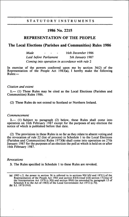 The Local Elections (Parishes and Communities) Rules 1986