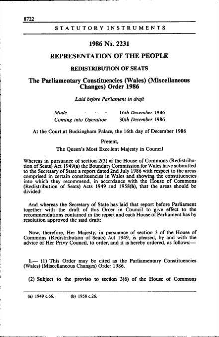The Parliamentary Constituencies (Wales) (Miscellaneous Changes) Order 1986