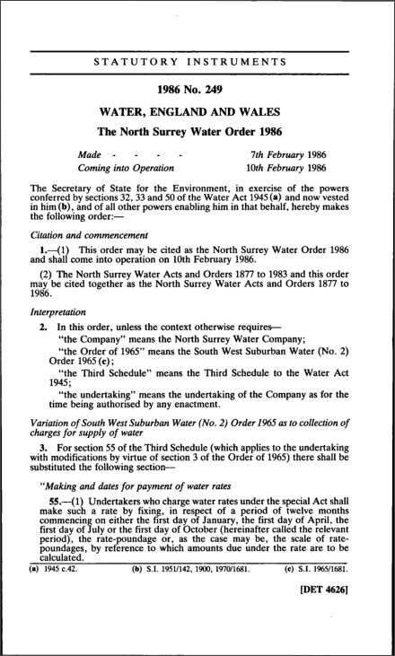 The North Surrey Water Order 1986