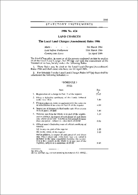 The Local Land Charges (Amendment) Rules 1986