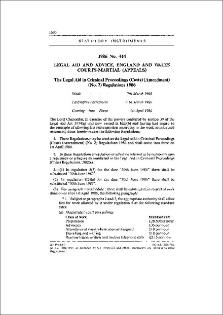The Legal Aid in Criminal Proceedings (Costs) (Amendment) (No. 2) Regulations 1986