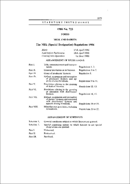 The Milk (Special Designation) Regulations 1986