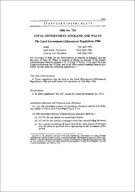 The Local Government (Allowances) Regulations 1986