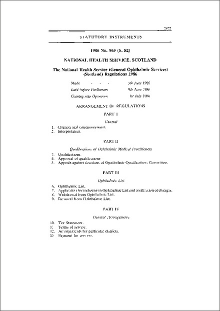 The National Health Service (General Ophthalmic Services) (Scotland) Regulations 1986
