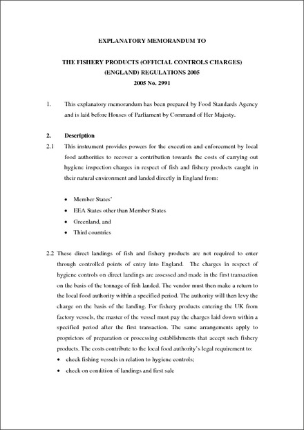the fishery products official controls charges england official memorandum