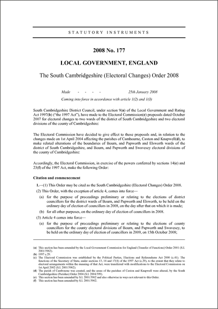 The South Cambridgeshire (Electoral Changes) Order 2008