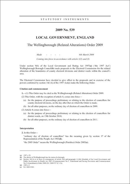 The Wellingborough (Related Alterations) Order 2009
